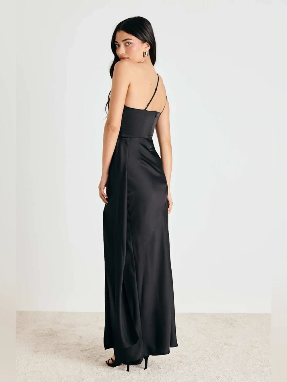 Lulus Signature Elegance Black Satin One-Shoulder Maxi Dress Size XL NWT
